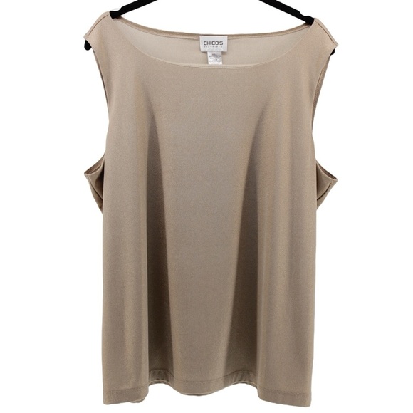 Chico’s Travelers Gold Sparkle Summer Tank Wedding Guest Women’s Size 3 XL - Picture 2 of 8